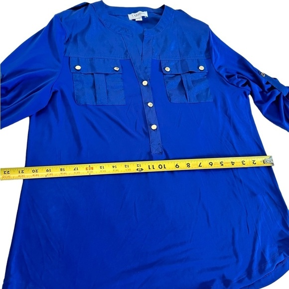 Carmen Marc Valvo Royal Blue Roll Tab Sleeve Size Large - Picture 11 of 17